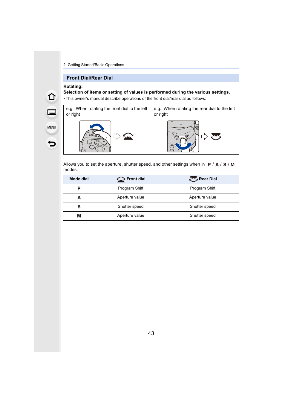 Front dial/rear dial, P43) | Panasonic Lumix GH5S Mirrorless Camera User Manual | Page 43 / 372