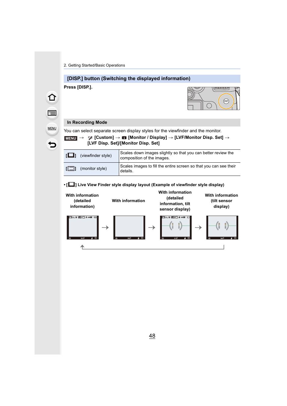 Button, P48), Getting started/basic operations | Panasonic Lumix GH5S Mirrorless Camera User Manual | Page 48 / 372