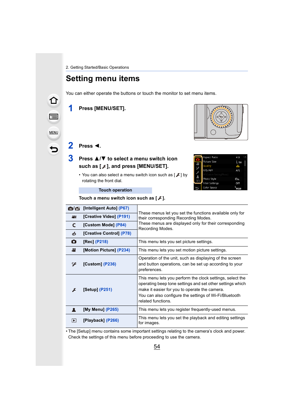 Setting menu items | Panasonic Lumix GH5S Mirrorless Camera User Manual | Page 54 / 372