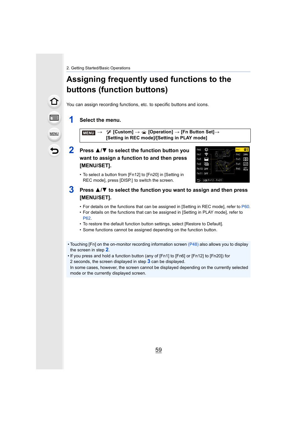 1] button, P59), 3] button | Fn4] button | Panasonic Lumix GH5S Mirrorless Camera User Manual | Page 59 / 372