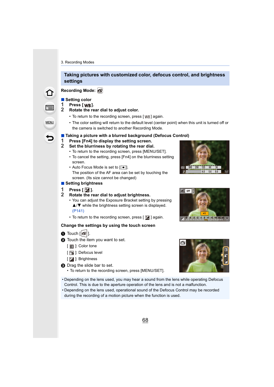 And brightness settings | Panasonic Lumix GH5S Mirrorless Camera User Manual | Page 68 / 372