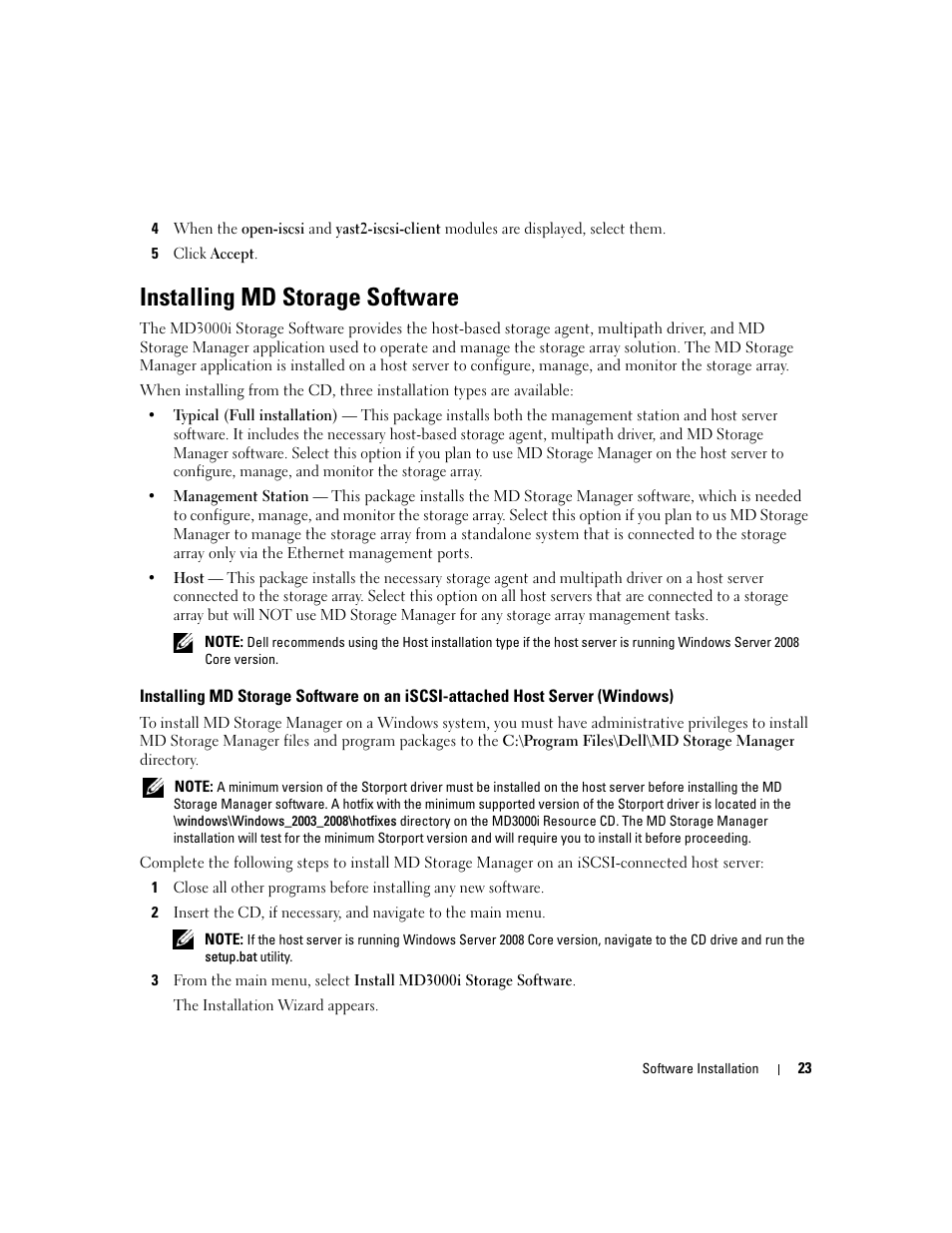 Installing md storage software | Dell PowerVault 3000i User Manual | Page 23 / 68
