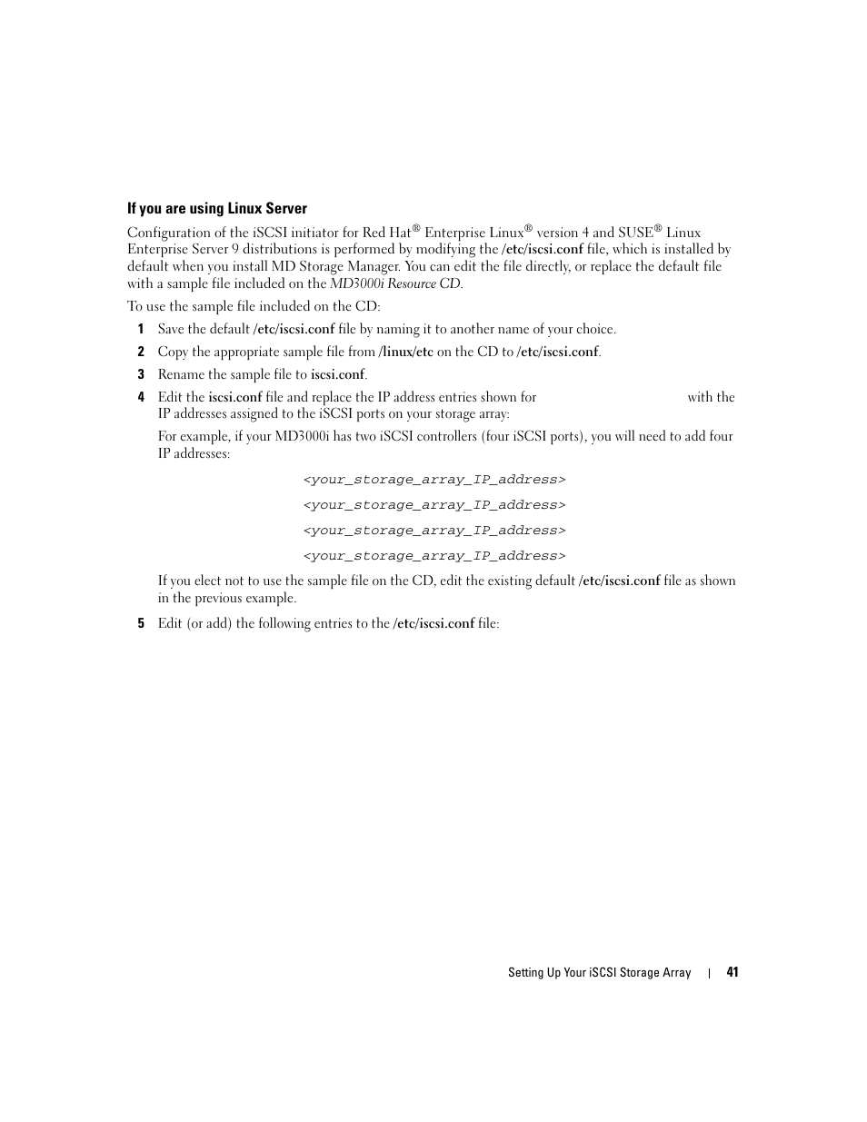 If you are using linux server | Dell PowerVault 3000i User Manual | Page 41 / 68