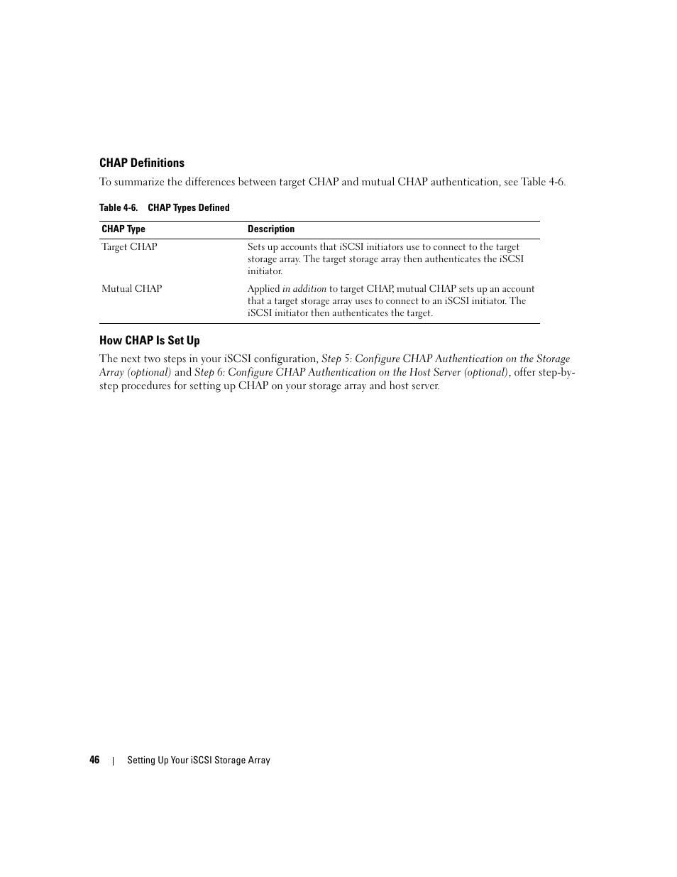 Chap definitions, How chap is set up | Dell PowerVault 3000i User Manual | Page 46 / 68