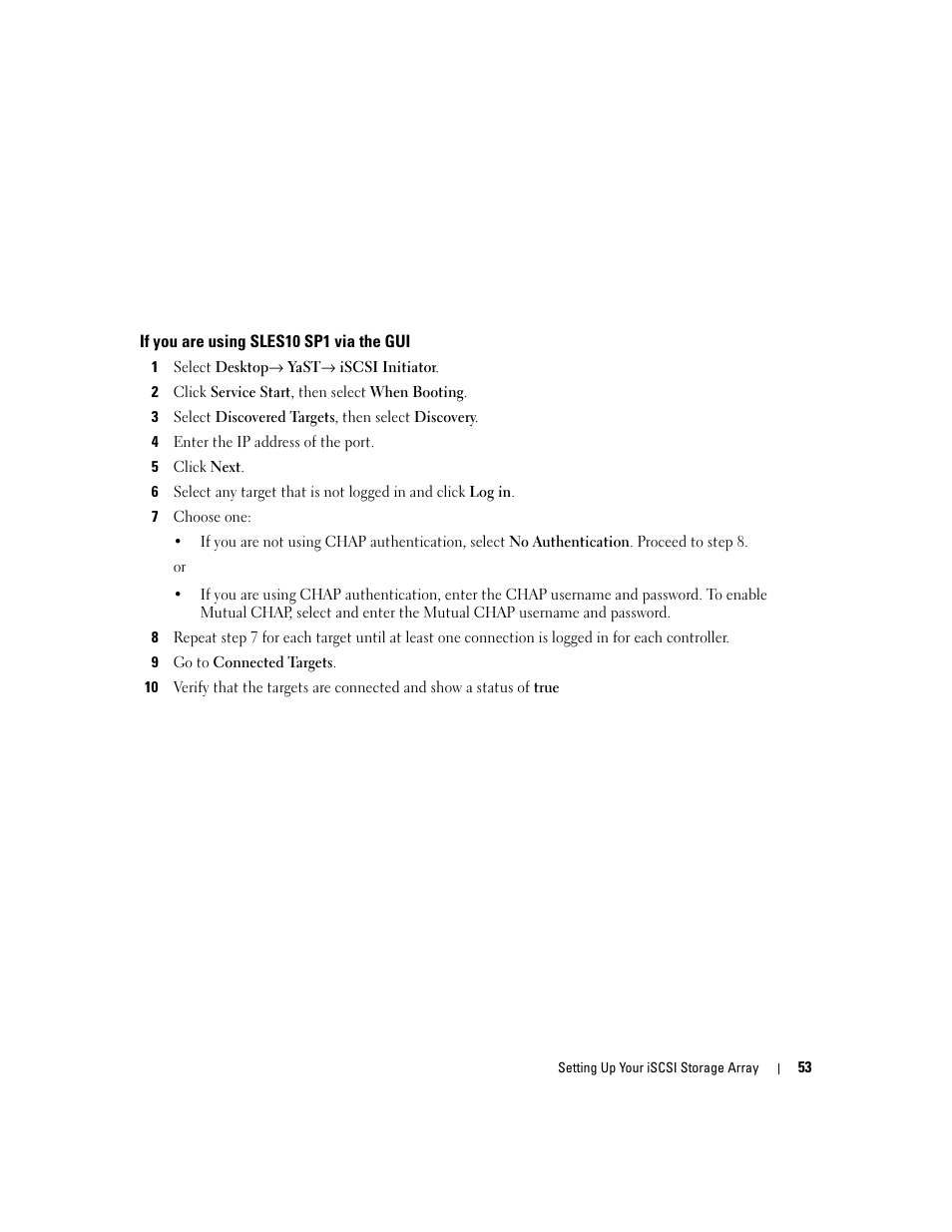 If you are using sles10 sp1 via the gui | Dell PowerVault 3000i User Manual | Page 53 / 68