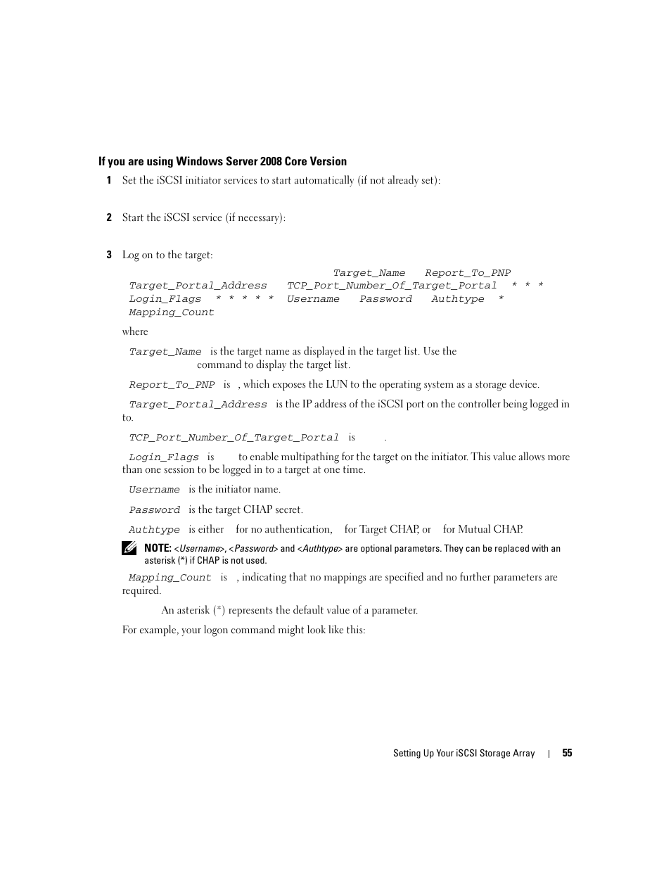 If you are using windows server 2008 core version | Dell PowerVault 3000i User Manual | Page 55 / 68