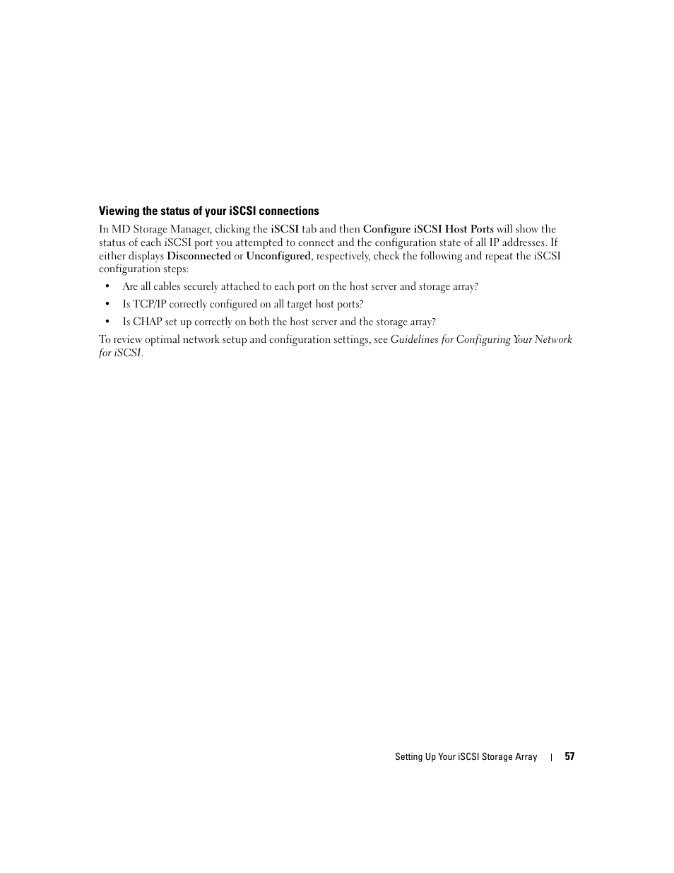 Viewing the status of your iscsi connections | Dell PowerVault 3000i User Manual | Page 57 / 68