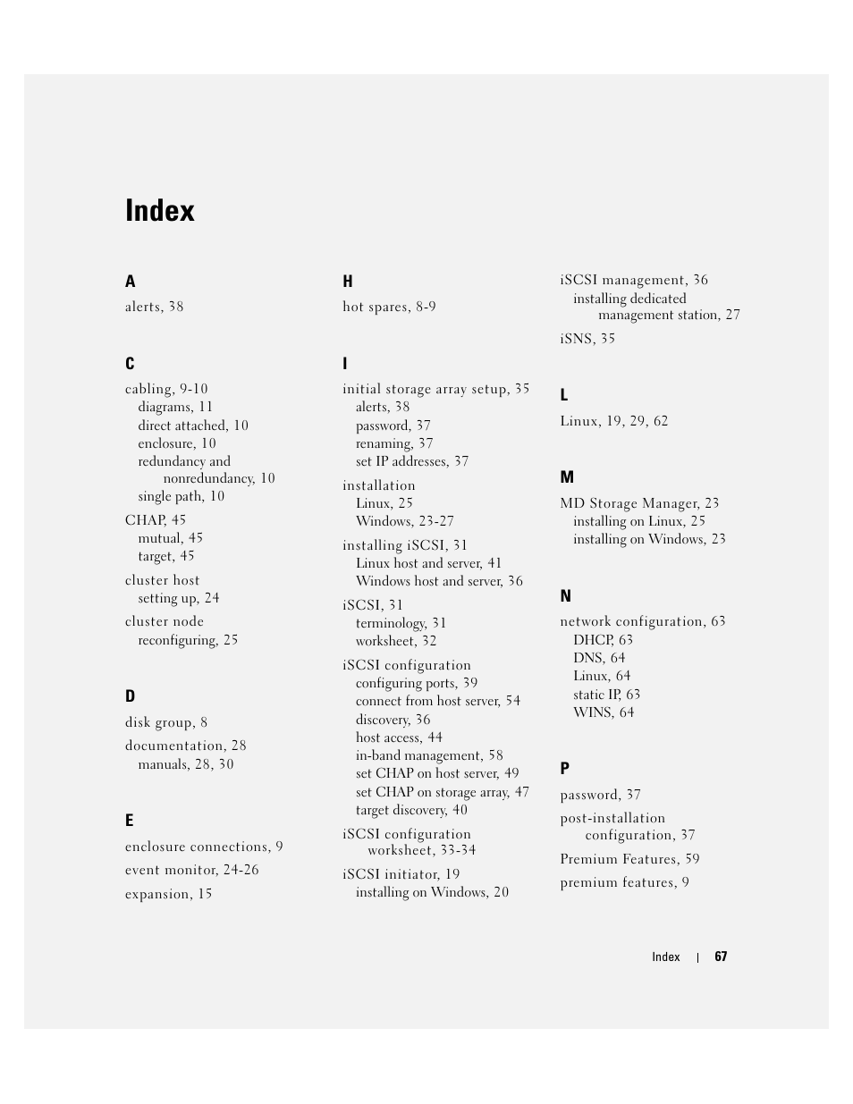 Index | Dell PowerVault 3000i User Manual | Page 67 / 68