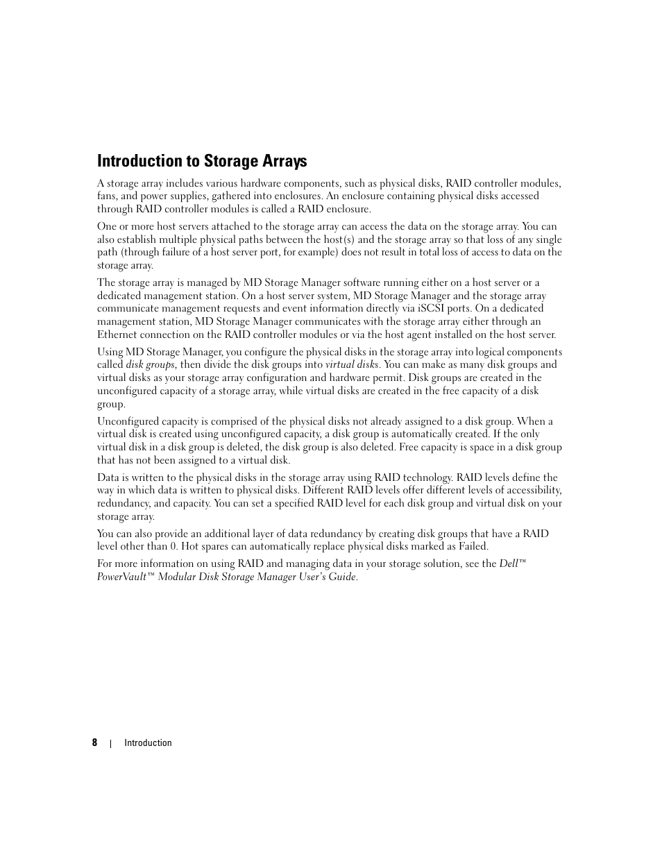 Introduction to storage arrays | Dell PowerVault 3000i User Manual | Page 8 / 68