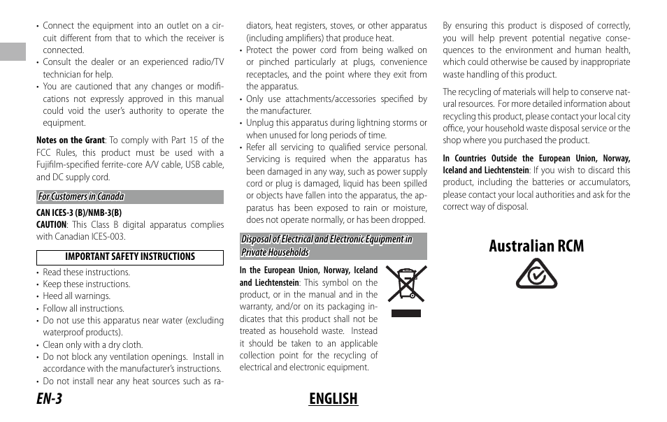 Australian rcm, En-3 english | FujiFilm XC 35mm f/2 Lens User Manual | Page 10 / 120