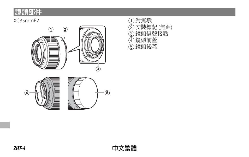 鏡頭部件 | FujiFilm XC 35mm f/2 Lens User Manual | Page 102 / 120