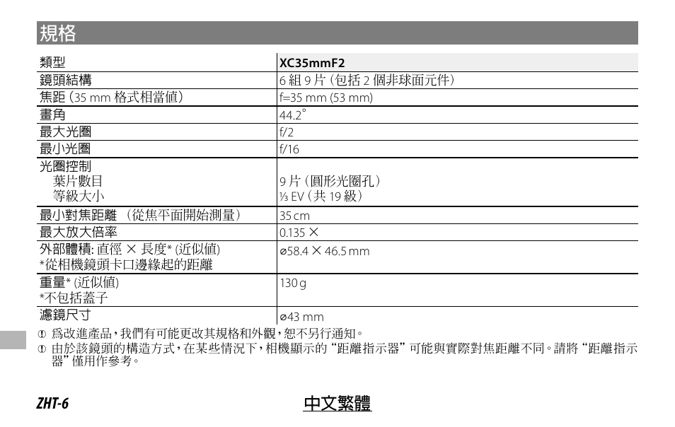 Zht-6 中文繁體 | FujiFilm XC 35mm f/2 Lens User Manual | Page 104 / 120