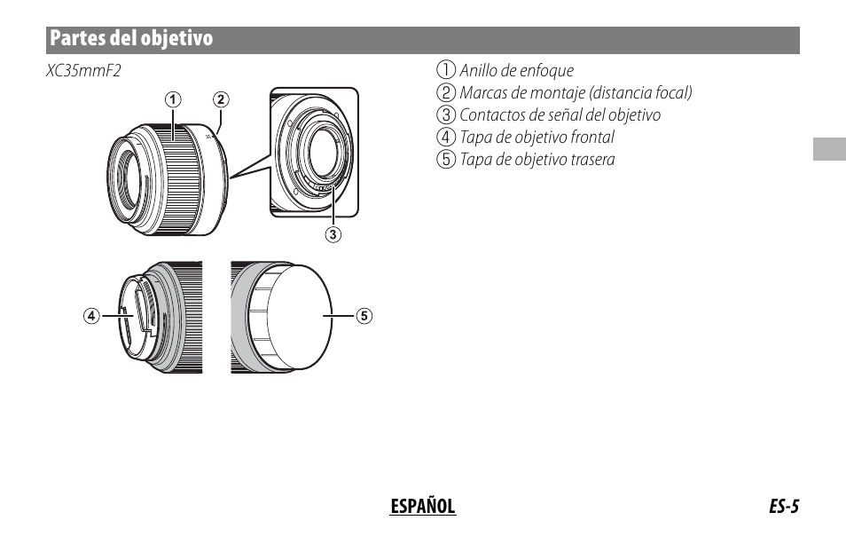 Partes del objetivo | FujiFilm XC 35mm f/2 Lens User Manual | Page 33 / 120