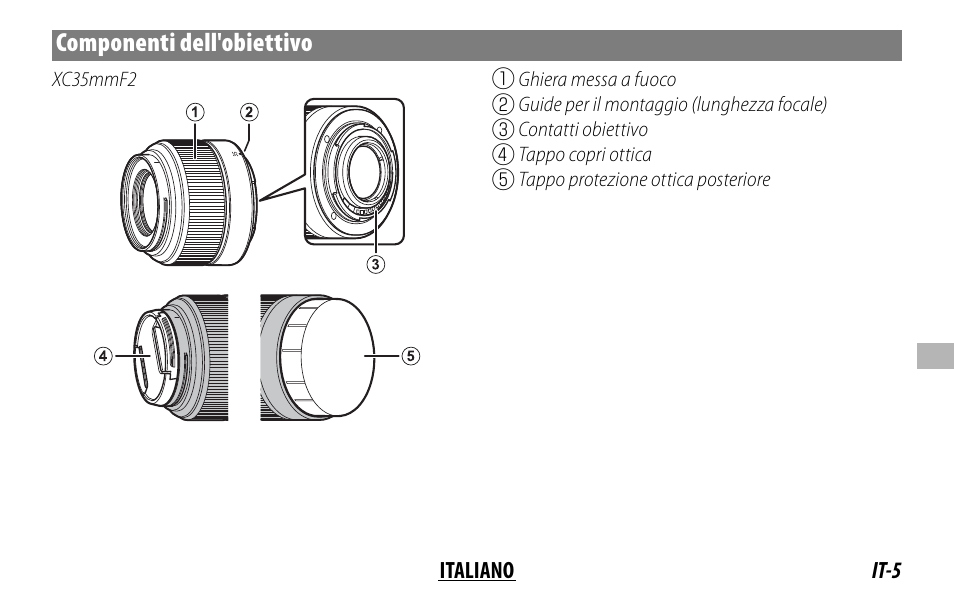 Componenti dell'obiettivo | FujiFilm XC 35mm f/2 Lens User Manual | Page 75 / 120