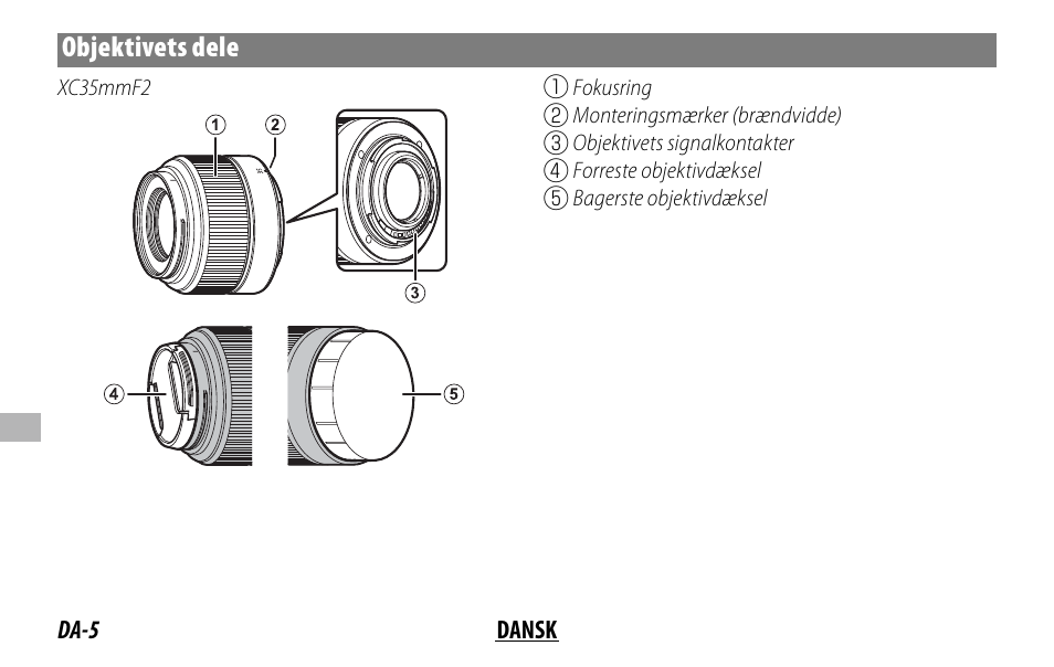 Objektivets dele | FujiFilm XC 35mm f/2 Lens User Manual | Page 82 / 120