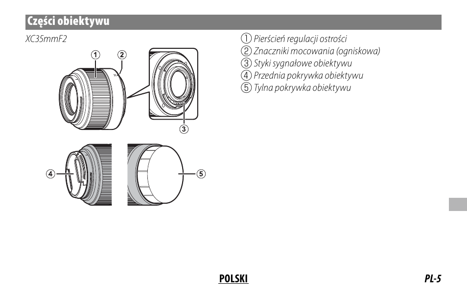 Części obiektywu | FujiFilm XC 35mm f/2 Lens User Manual | Page 89 / 120