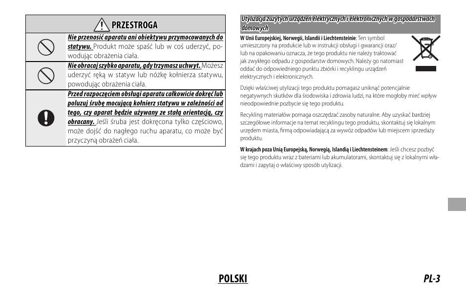 Pl-3 polski, Przestroga przestroga | FujiFilm XF 50-140mm f/2.8 R LM OIS WR Lens User Manual | Page 123 / 170