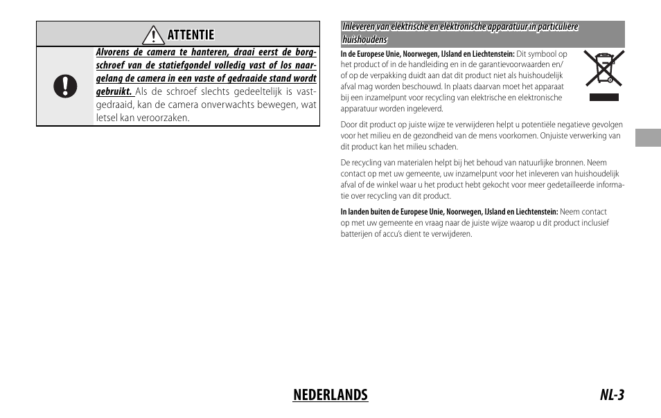 Nl-3 nederlands, Attentie attentie | FujiFilm XF 50-140mm f/2.8 R LM OIS WR Lens User Manual | Page 53 / 170