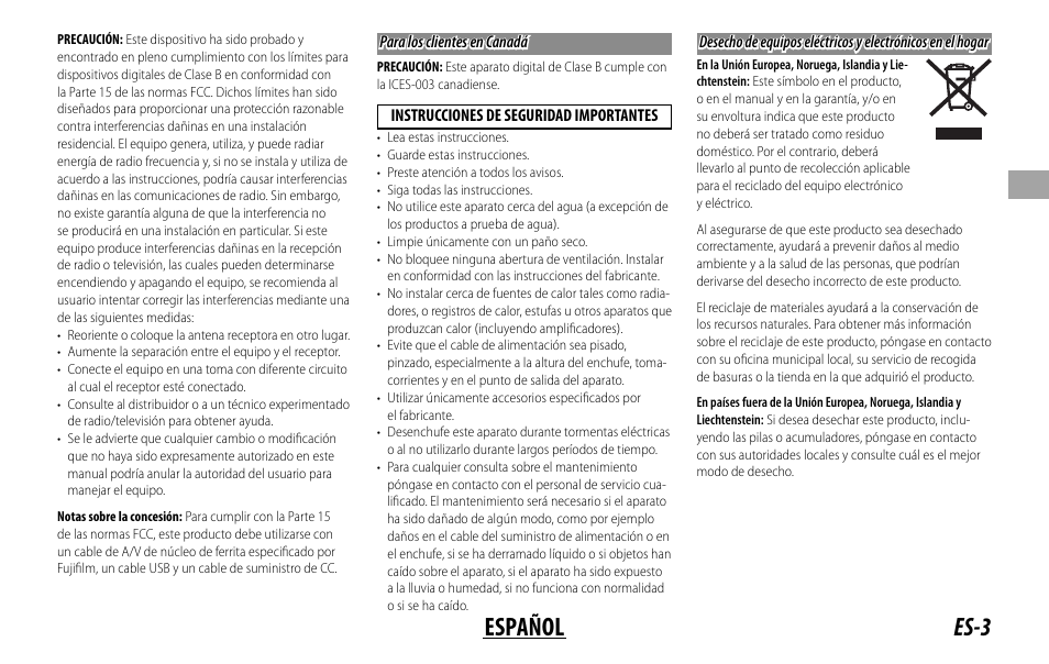 Es-3 español | FujiFilm XF 16mm f/1.4 R WR Lens User Manual | Page 35 / 136