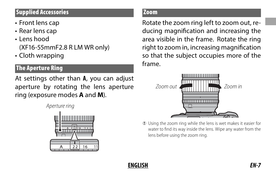 FujiFilm XF 8-16mm f/2.8 R LM WR Lens User Manual | Page 15 / 140