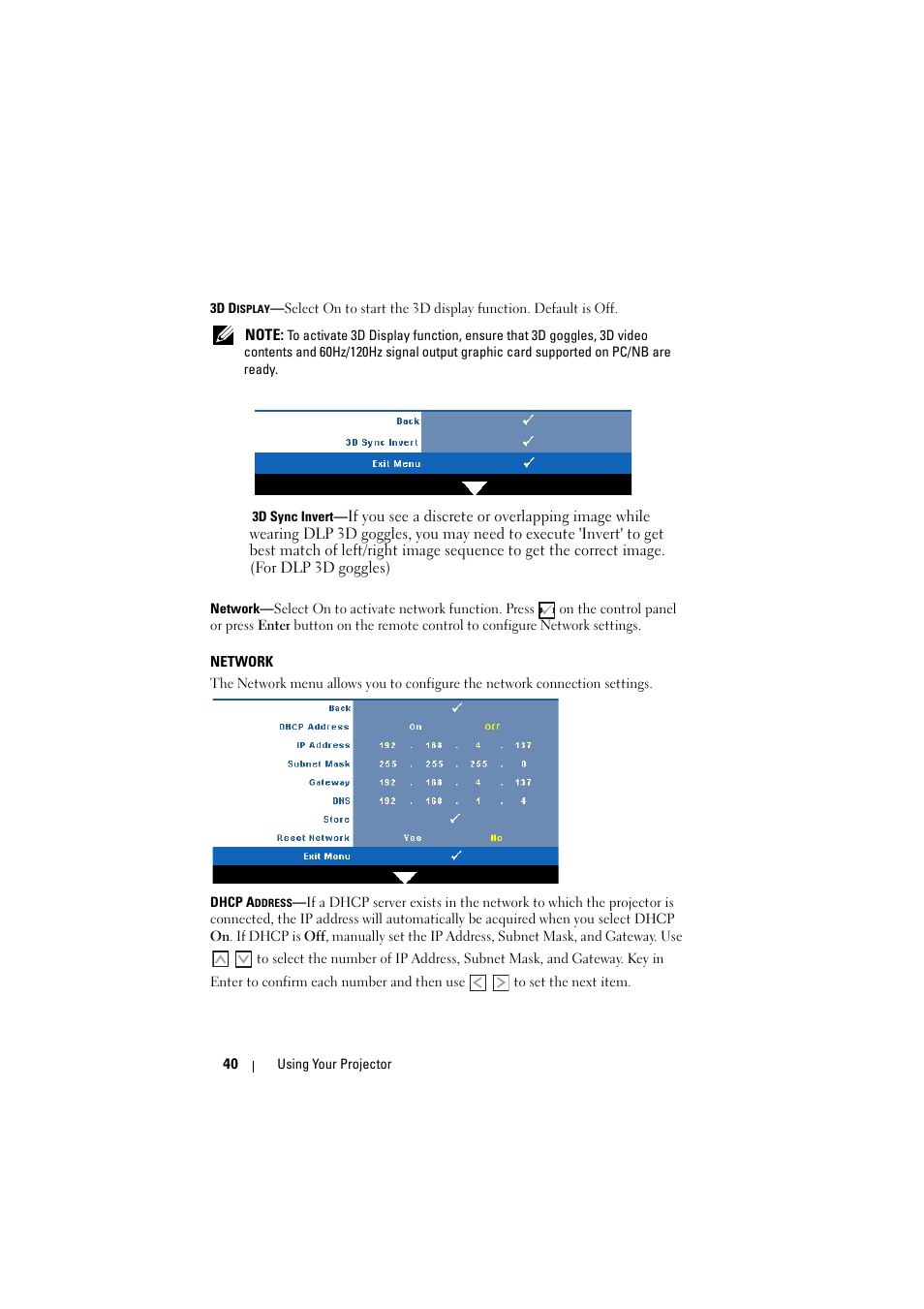 Network | Dell 1610HD User Manual | Page 40 / 80