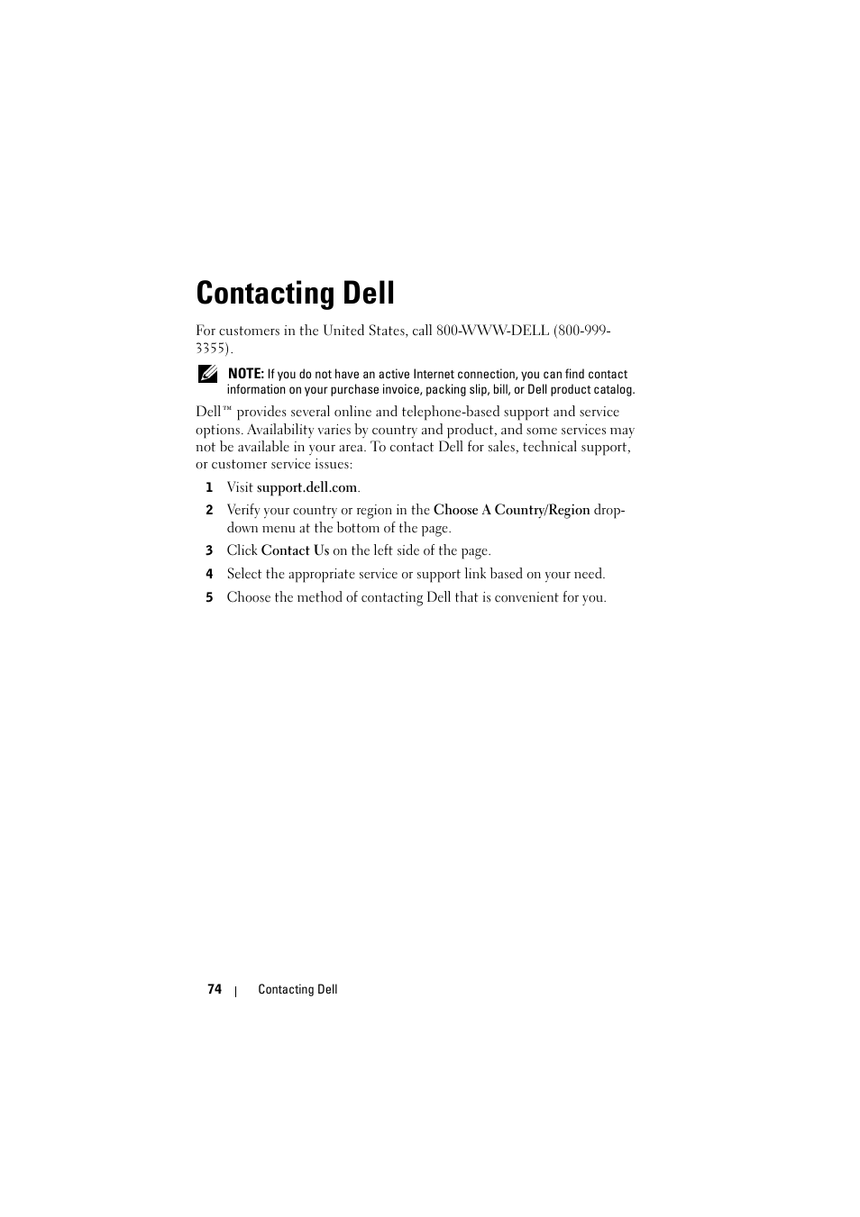 Contacting dell | Dell 1610HD User Manual | Page 74 / 80