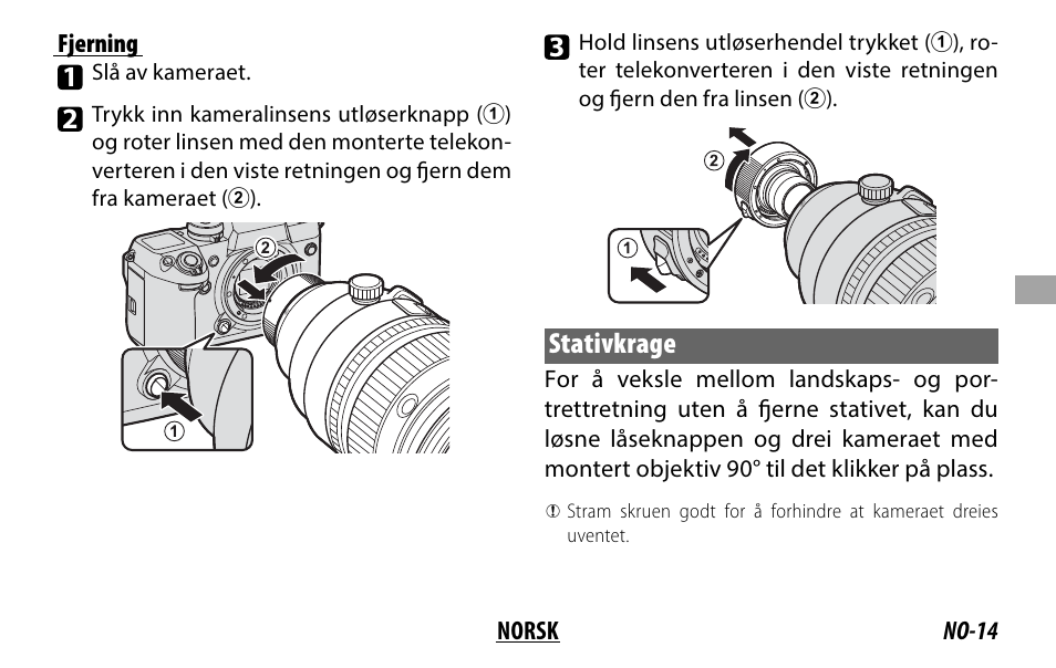 Stativkrage, No-14 norsk fjerning | FujiFilm XF 200mm f/2 R LM OIS WR Lens with XF 1.4x TC F2 WR Teleconverter Kit User Manual | Page 119 / 256