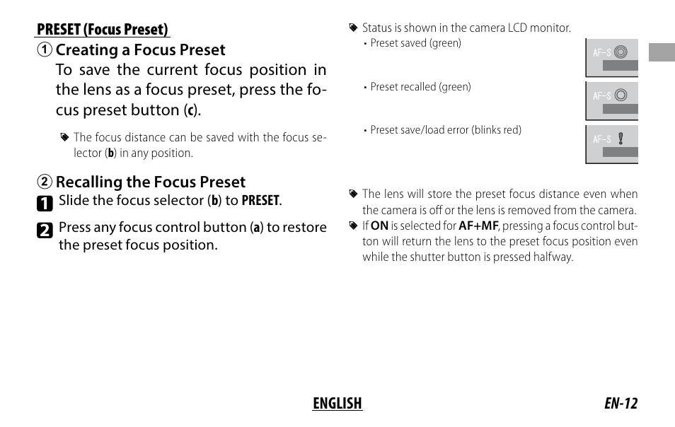 Brecalling the focus preset | FujiFilm XF 200mm f/2 R LM OIS WR Lens with XF 1.4x TC F2 WR Teleconverter Kit User Manual | Page 27 / 256