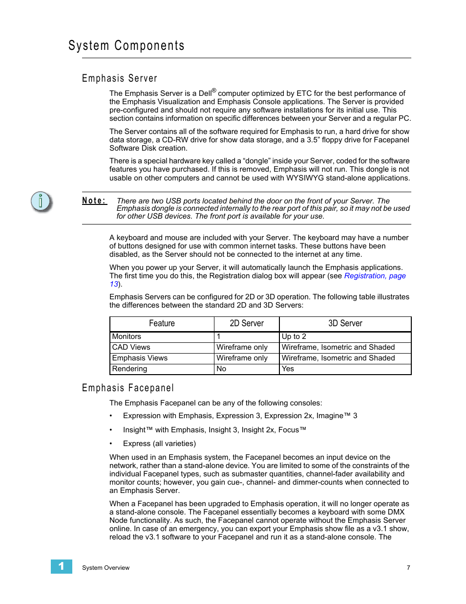 System components, Emphasis server, Emphasis facepanel | Emphasis server emphasis facepanel | Dell Emphasis Lighting Control System User Manual | Page 11 / 68