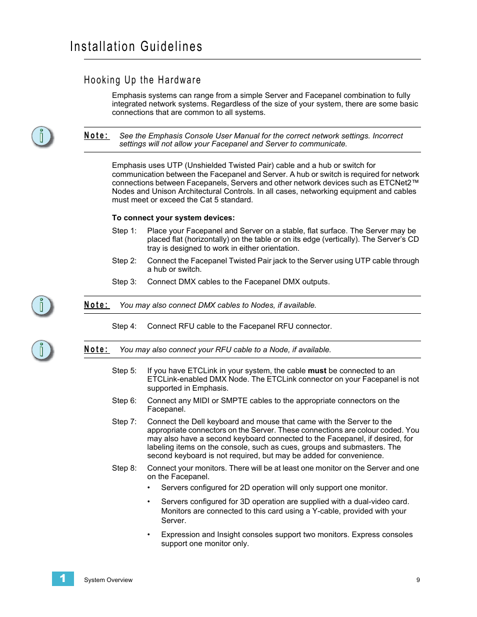 Installation guidelines, Hooking up the hardware | Dell Emphasis Lighting Control System User Manual | Page 13 / 68