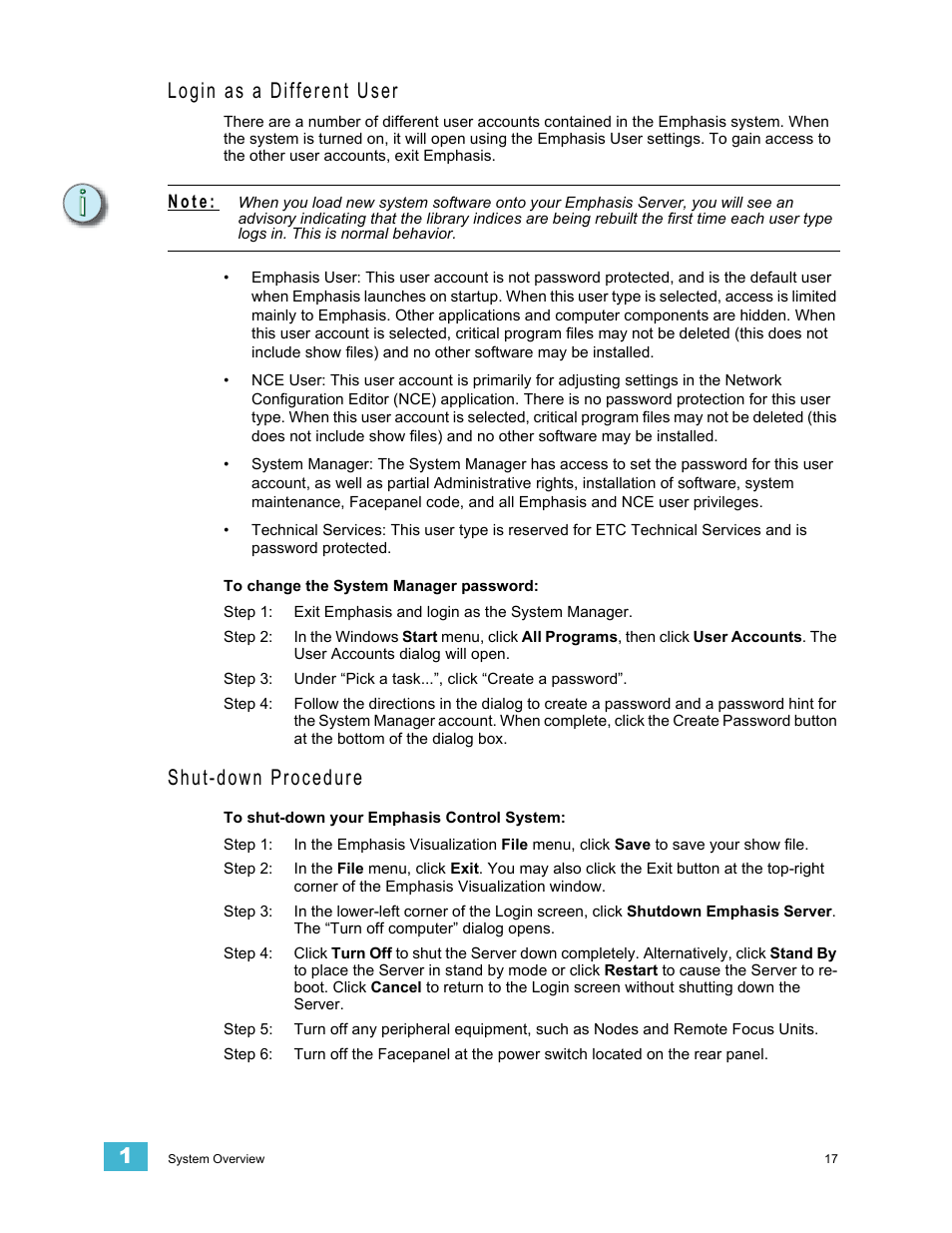 Login as a different user, Shut-down procedure, Login as a different user shut-down procedure | Dell Emphasis Lighting Control System User Manual | Page 21 / 68