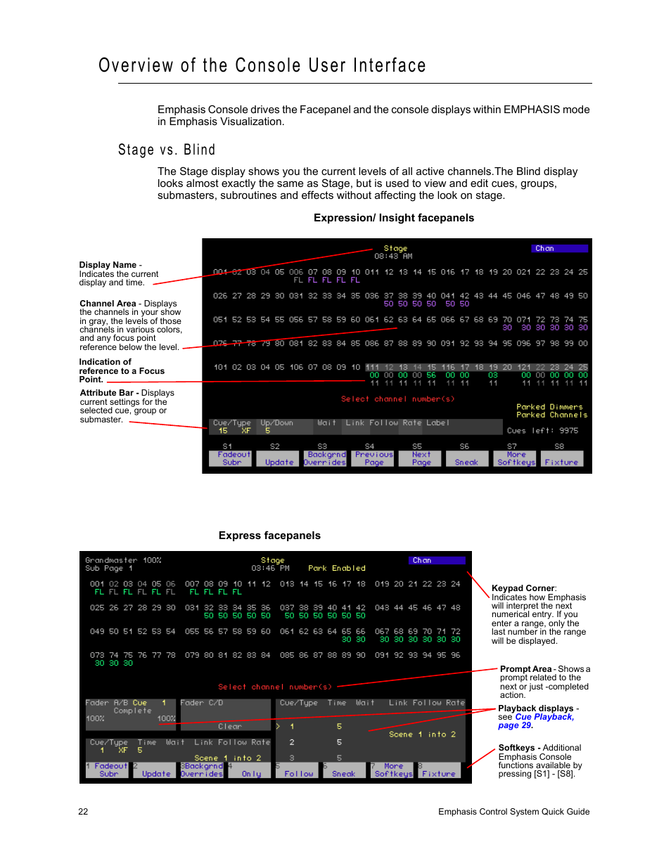 Overview of the console user interface, Stage vs. blind | Dell Emphasis Lighting Control System User Manual | Page 26 / 68