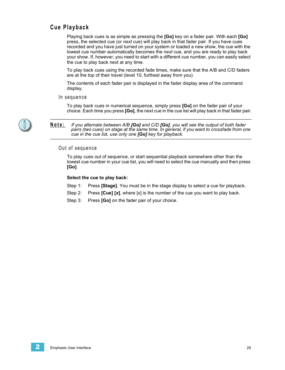 Cue playback | Dell Emphasis Lighting Control System User Manual | Page 33 / 68