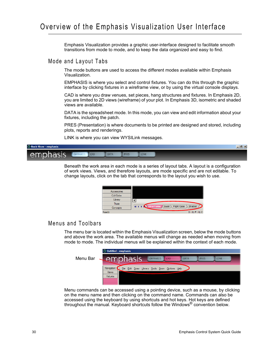 Mode and layout tabs, Menus and toolbars, Mode and layout tabs menus and toolbars | Dell Emphasis Lighting Control System User Manual | Page 34 / 68