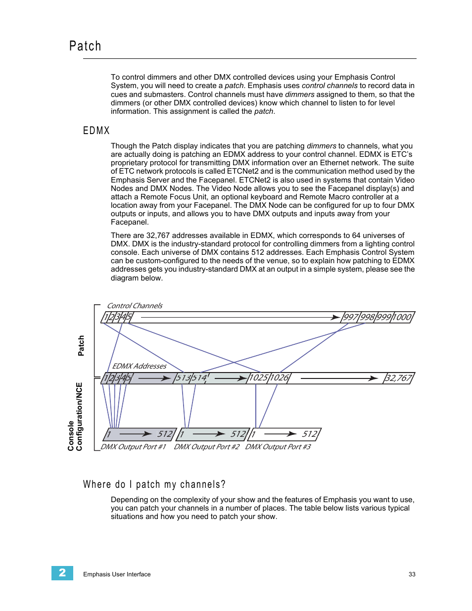 Patch, Edmx, Where do i patch my channels | Edmx where do i patch my channels | Dell Emphasis Lighting Control System User Manual | Page 37 / 68