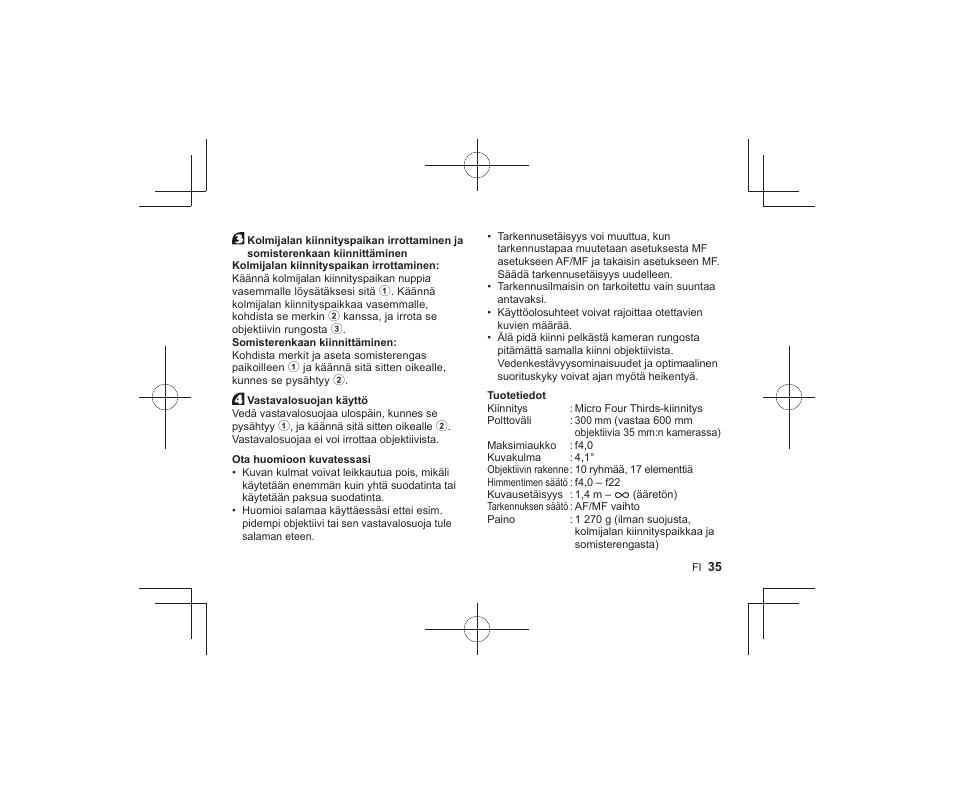 Olympus M.Zuiko Digital ED 300mm f/4 IS PRO Lens User Manual | Page 33 / 101