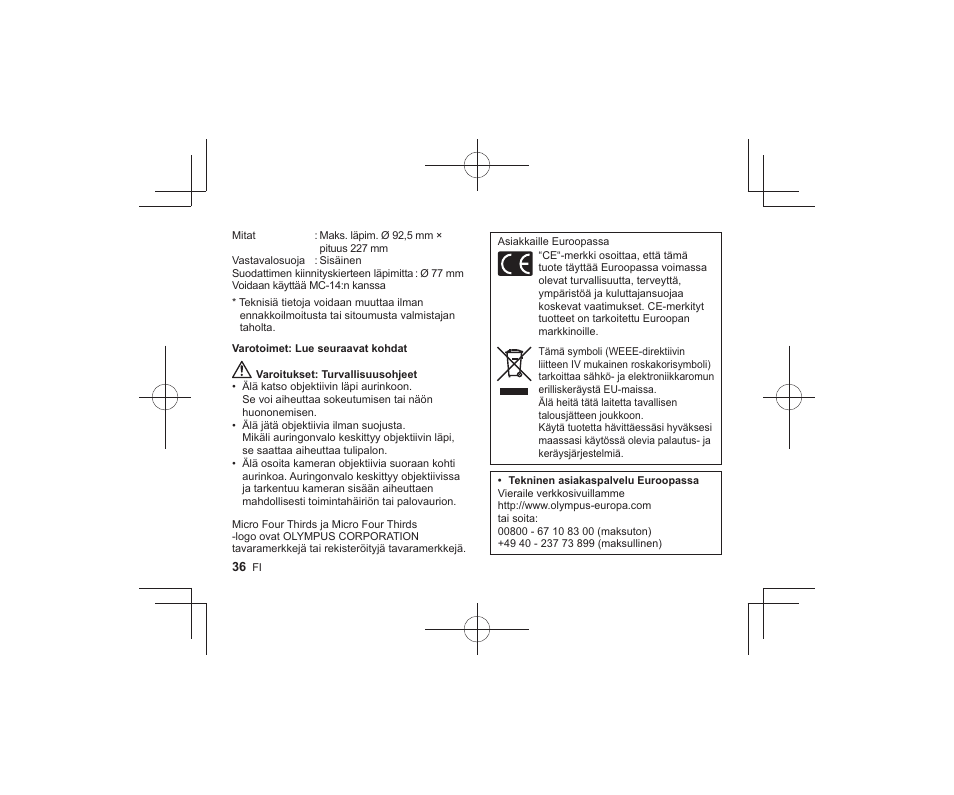 Olympus M.Zuiko Digital ED 300mm f/4 IS PRO Lens User Manual | Page 34 / 101