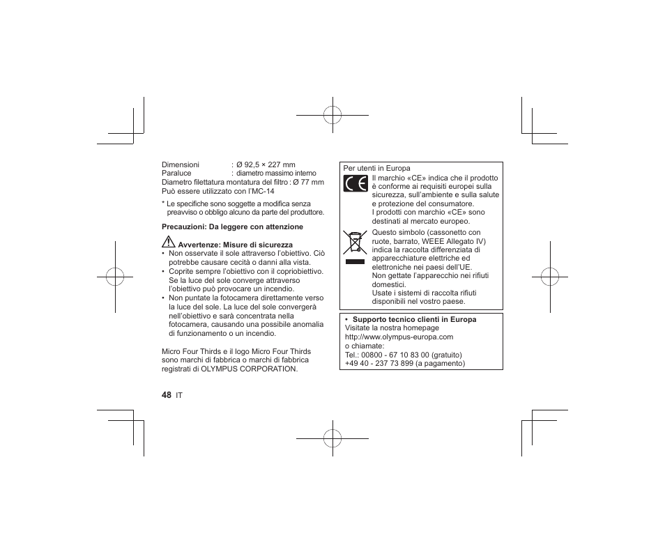 Olympus M.Zuiko Digital ED 300mm f/4 IS PRO Lens User Manual | Page 46 / 101