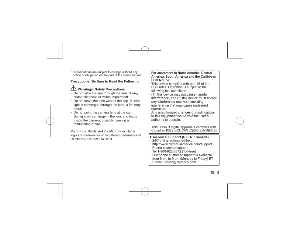 Olympus M.Zuiko Digital ED 300mm f/4 IS PRO Lens User Manual | Page 7 / 101