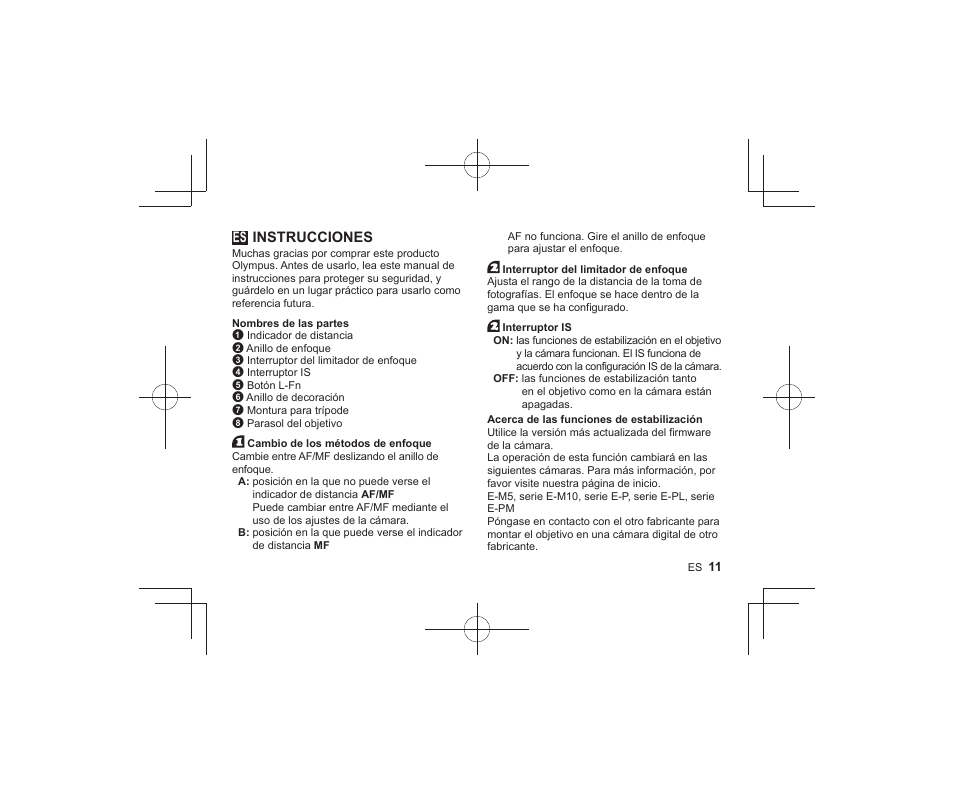 Instrucciones | Olympus M.Zuiko Digital ED 300mm f/4 IS PRO Lens User Manual | Page 9 / 101