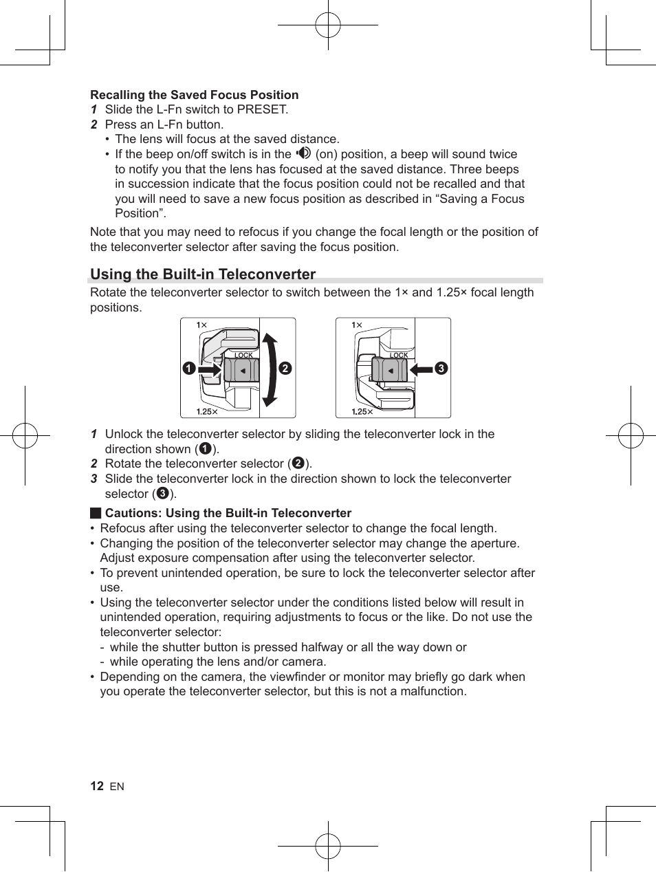 Using the built-in teleconverter | OM SYSTEM M. Zuiko 150-400mm f/4.5 TC 1.25 IS PRO Lens User Manual | Page 10 / 202