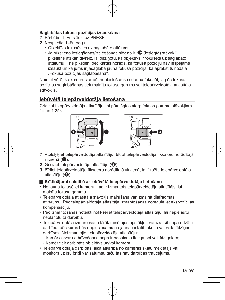Iebūvētā telepārveidotāja lietošana | OM SYSTEM M. Zuiko 150-400mm f/4.5 TC 1.25 IS PRO Lens User Manual | Page 95 / 202