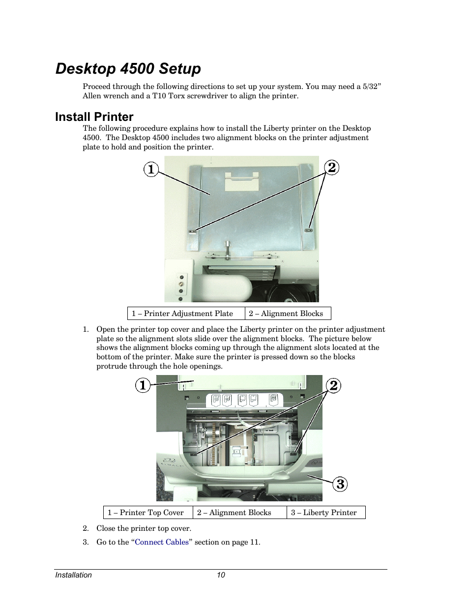 Desktop 4500 setup, Install printer, To the | Section, Age 10 | Dell CDPR3 User Manual | Page 10 / 57