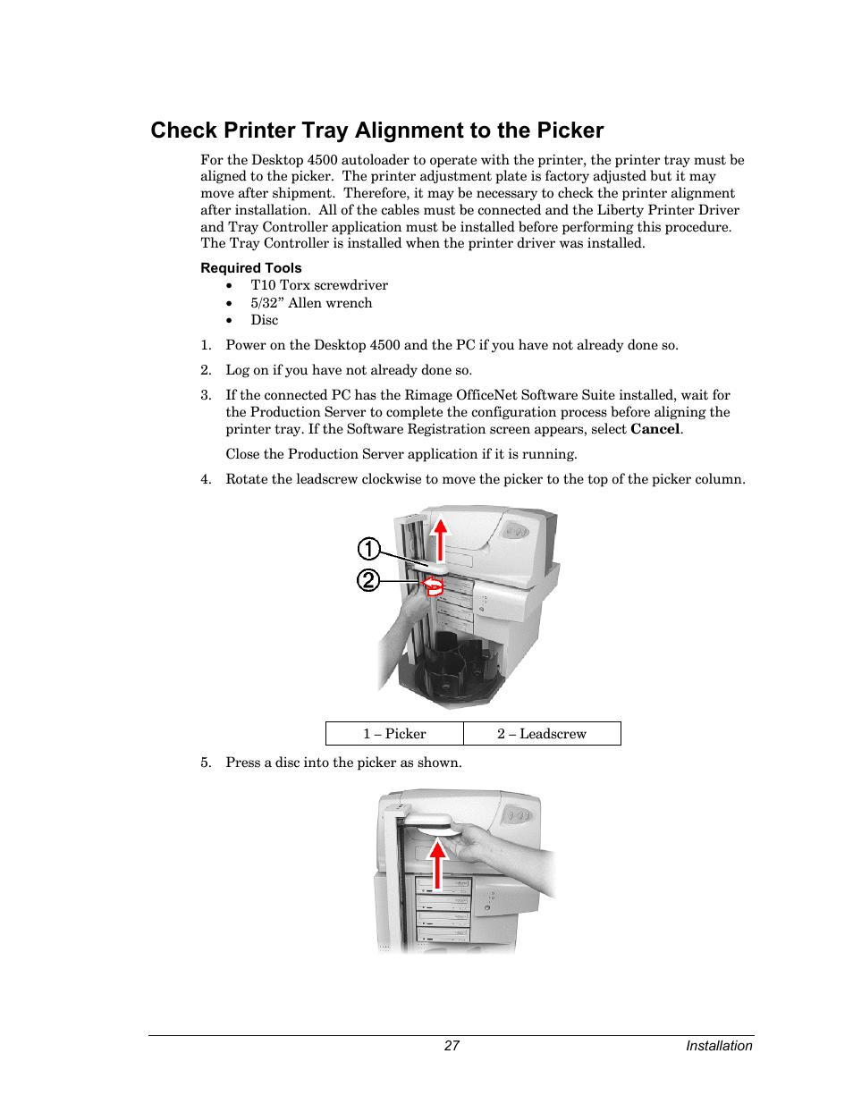 Check printer tray alignment to the picker | Dell CDPR3 User Manual | Page 27 / 57