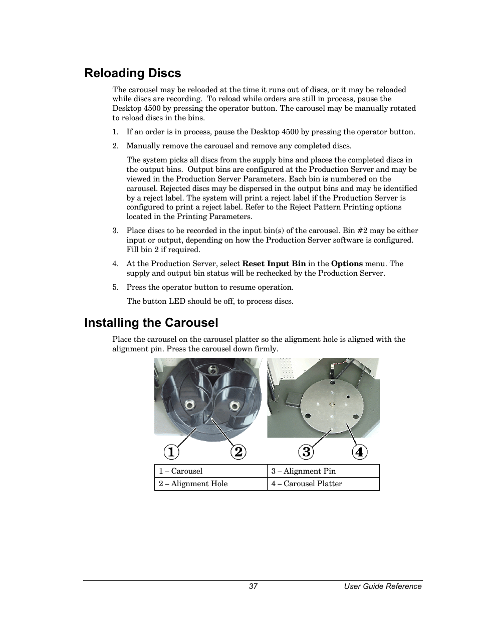 Reloading discs, Installing the carousel | Dell CDPR3 User Manual | Page 37 / 57