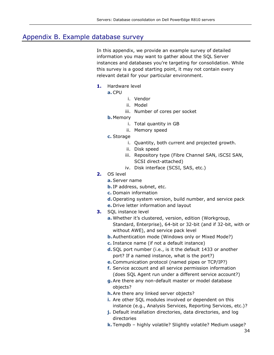 Appendix b. example database survey | Dell R810 User Manual | Page 34 / 48