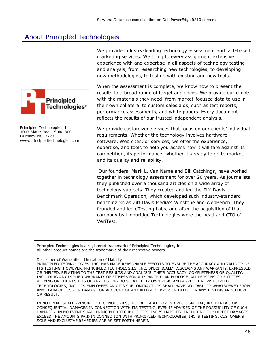 About principled technologies | Dell R810 User Manual | Page 48 / 48