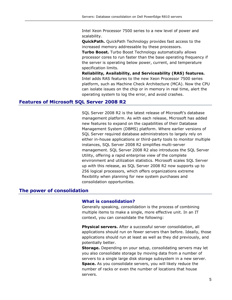 Features of microsoft sql server 2008 r2, The power of consolidation | Dell R810 User Manual | Page 5 / 48