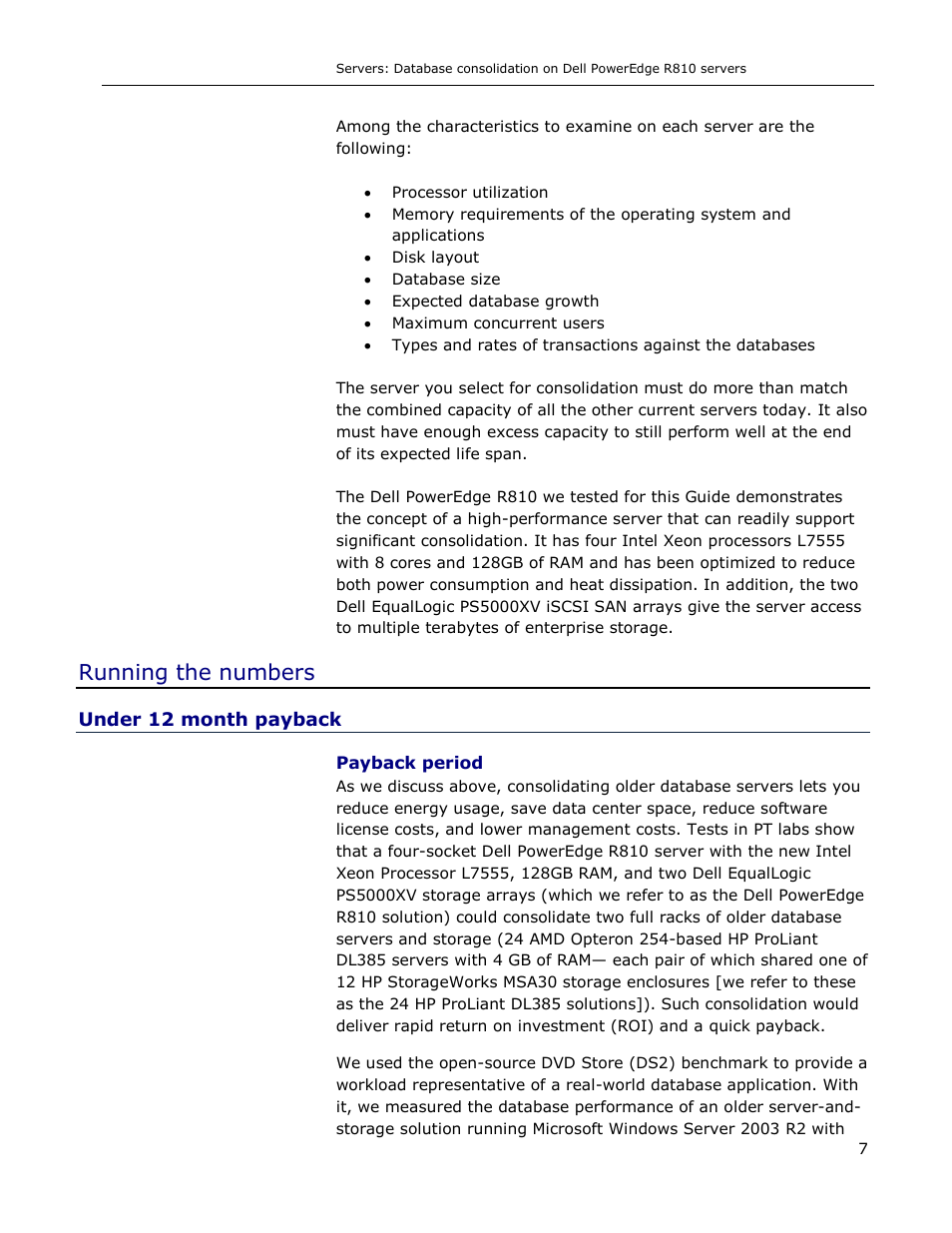 Running the numbers, Under 12 month payback | Dell R810 User Manual | Page 7 / 48