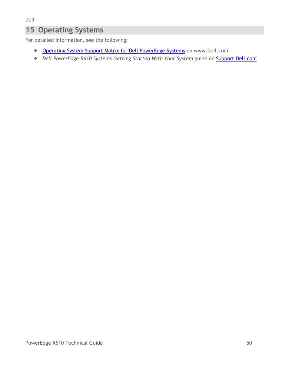 Operating systems, 15 operating systems | Dell POWEREDGE R610 User Manual | Page 50 / 61